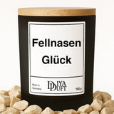 Kerze aus Sojawachs – „Fellnasen Glück“ – Frosted Glas & Bambusdeckel