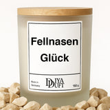 Kerze aus Sojawachs – „Fellnasen Glück“ – Frosted Glas & Bambusdeckel