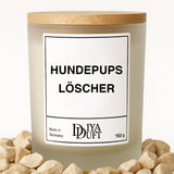 Kerze aus Sojawachs – „HUNDEPUPS LÖSCHER“ – Frosted Glas & Bambusdeckel