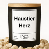 Kerze aus Sojawachs – „Haustier Herz“ – Frosted Glas & Bambusdeckel