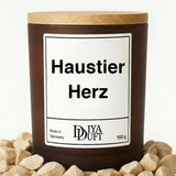 Kerze aus Sojawachs – „Haustier Herz“ – Frosted Glas & Bambusdeckel