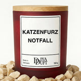 Kerze aus Sojawachs – „KATZENFURZ NOTFALL“ – Frosted Glas & Bambusdeckel