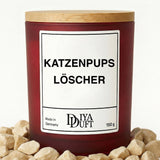 Kerze aus Sojawachs – „KATZENPUPS LÖSCHER“ – Frosted Glas & Bambusdeckel