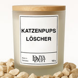 Kerze aus Sojawachs – „KATZENPUPS LÖSCHER“ – Frosted Glas & Bambusdeckel