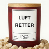 Kerze aus Sojawachs – „LUFT RETTER“ – Frosted Glas & Bambusdeckel