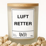Kerze aus Sojawachs – „LUFT RETTER“ – Frosted Glas & Bambusdeckel