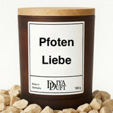 Kerze aus Sojawachs – „Pfoten Liebe“ – Frosted Glas & Bambusdeckel