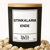 Kerze aus Sojawachs – „STINKALARM ENDE“ – Frosted Glas & Bambusdeckel