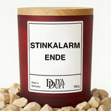 Kerze aus Sojawachs – „STINKALARM ENDE“ – Frosted Glas & Bambusdeckel