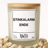 Kerze aus Sojawachs – „STINKALARM ENDE“ – Frosted Glas & Bambusdeckel