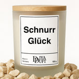 Kerze aus Sojawachs – „Schnurr Glück“ – Frosted Glas & Bambusdeckel