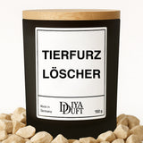 Kerze aus Sojawachs – „TIERFURZ LÖSCHER“ – Frosted Glas & Bambusdeckel
