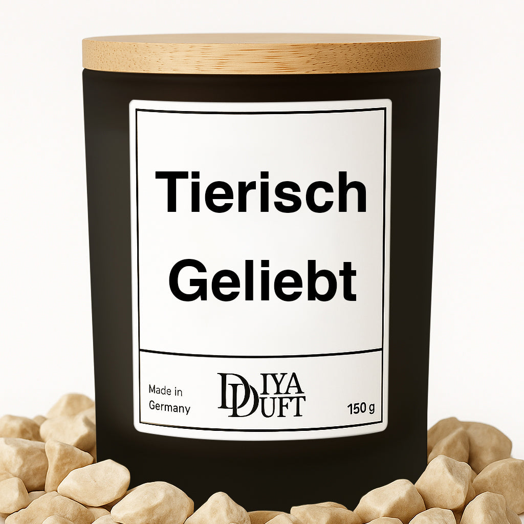 Kerze aus Sojawachs – „Tierisch Geliebt“ – Frosted Glas & Bambusdeckel