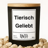 Kerze aus Sojawachs – „Tierisch Geliebt“ – Frosted Glas & Bambusdeckel