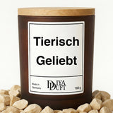 Kerze aus Sojawachs – „Tierisch Geliebt“ – Frosted Glas & Bambusdeckel