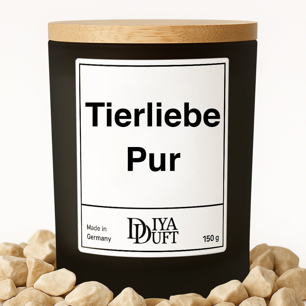 Kerze aus Sojawachs – „Tierliebe Pur“ – Frosted Glas & Bambusdeckel