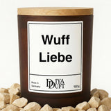 Kerze aus Sojawachs – „Wuff Liebe“ – Frosted Glas & Bambusdeckel