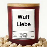 Kerze aus Sojawachs – „Wuff Liebe“ – Frosted Glas & Bambusdeckel