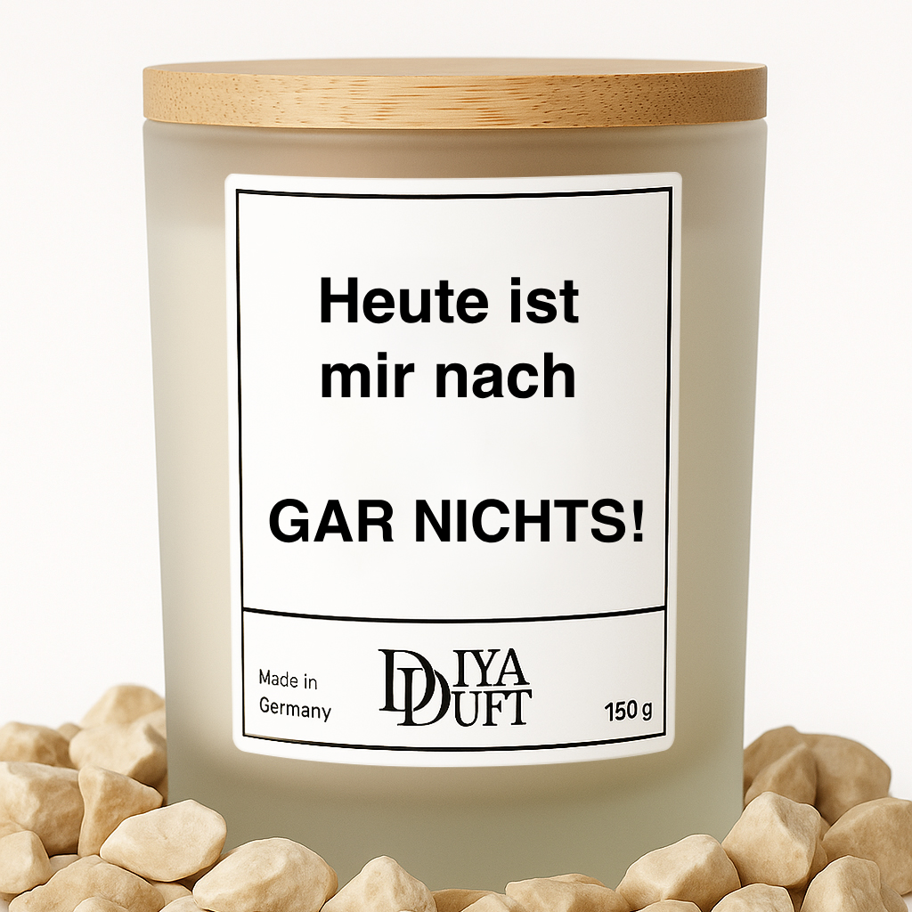 Kerze aus Sojawachs – „Heute ist mir nach gar nichts“ – Frosted Glas, Bambusdeckel