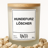 Kerze aus Sojawachs – „HUNDEFURZ-LÖSCHER“ – Frosted Glas, Bambusdeckel