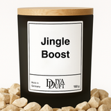 Kerze aus Sojawachs – „Jingle Boost“ – Frosted Glas, Bambusdeckel