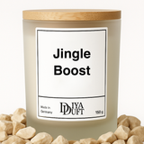 Kerze aus Sojawachs – „Jingle Boost“ – Frosted Glas, Bambusdeckel