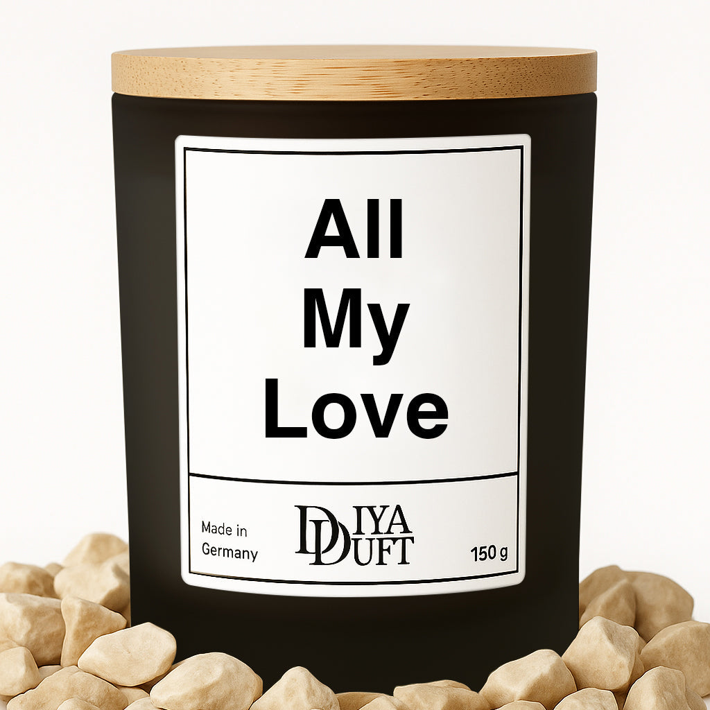 Kerze aus Sojawachs – „All My Love“ – Frosted Glas & Bambusdeckel