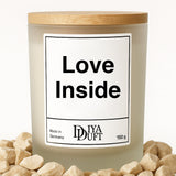 Kerze aus Sojawachs – „Love Inside“ – Frosted Glas & Bambusdeckel