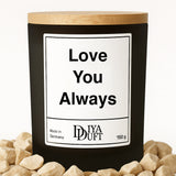 Kerze aus Sojawachs – „Love You Always“ – Frosted Glas & Bambusdeckel