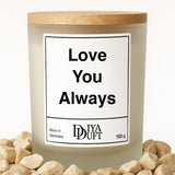 Kerze aus Sojawachs – „Love You Always“ – Frosted Glas & Bambusdeckel