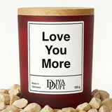 Kerze aus Sojawachs – „Love You More“ – Frosted Glas & Bambusdeckel