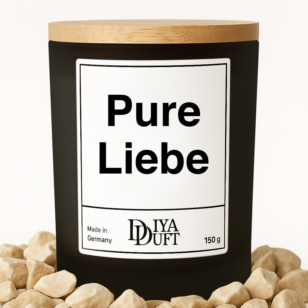 Kerze aus Sojawachs – „Pure Liebe“ – Frosted Glas & Bambusdeckel