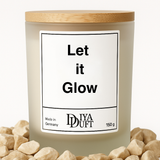 Kerze aus Sojawachs – „LET IT GLOW“ – Frosted Glas, Bambusdeckel