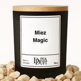 Kerze aus Sojawachs – „Miez Magic“ – Frosted Glas, Bambusdeckel