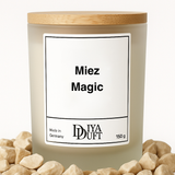 Kerze aus Sojawachs – „Miez Magic“ – Frosted Glas, Bambusdeckel