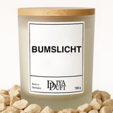 Kerze aus Sojawachs – „BUMSLICHT“ – Frosted Glas & Bambusdeckel