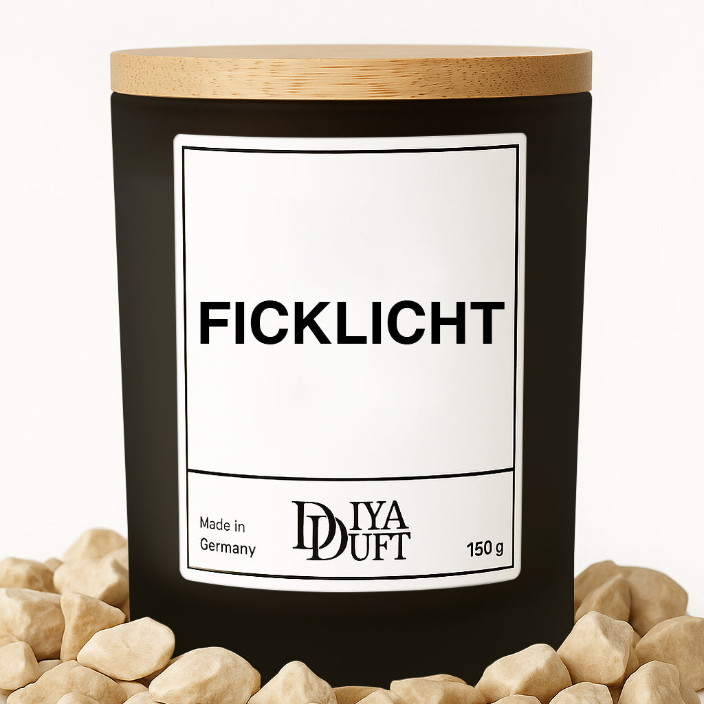Kerze aus Sojawachs – „FICKLICHT“ – Frosted Glas & Bambusdeckel