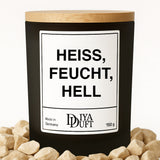 Kerze aus Sojawachs – „HEISS, FEUCHT, HELL“ – Frosted Glas & Bambusdeckel
