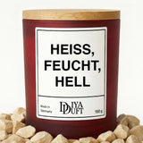 Kerze aus Sojawachs – „HEISS, FEUCHT, HELL“ – Frosted Glas & Bambusdeckel