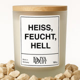 Kerze aus Sojawachs – „HEISS, FEUCHT, HELL“ – Frosted Glas & Bambusdeckel