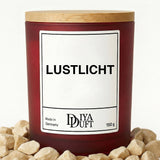 Kerze aus Sojawachs – „LUSTLICHT“ – Frosted Glas & Bambusdeckel