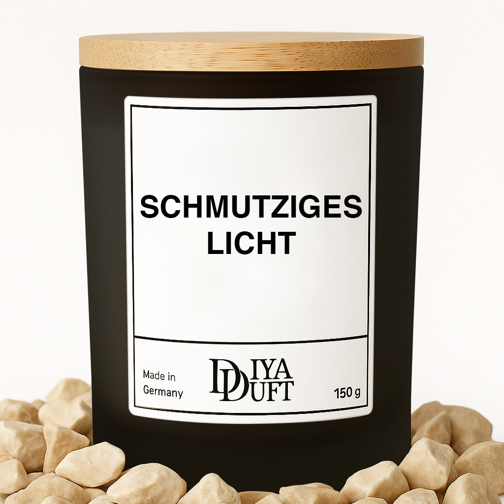 Kerze aus Sojawachs – „SCHMUTZIGES LICHT“ – Frosted Glas & Bambusdeckel