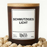 Kerze aus Sojawachs – „SCHMUTZIGES LICHT“ – Frosted Glas & Bambusdeckel