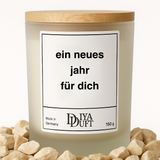 Kerze aus Sojawachs – „ein neues Jahr für dich“ – Frosted Glas, Bambusdeckel